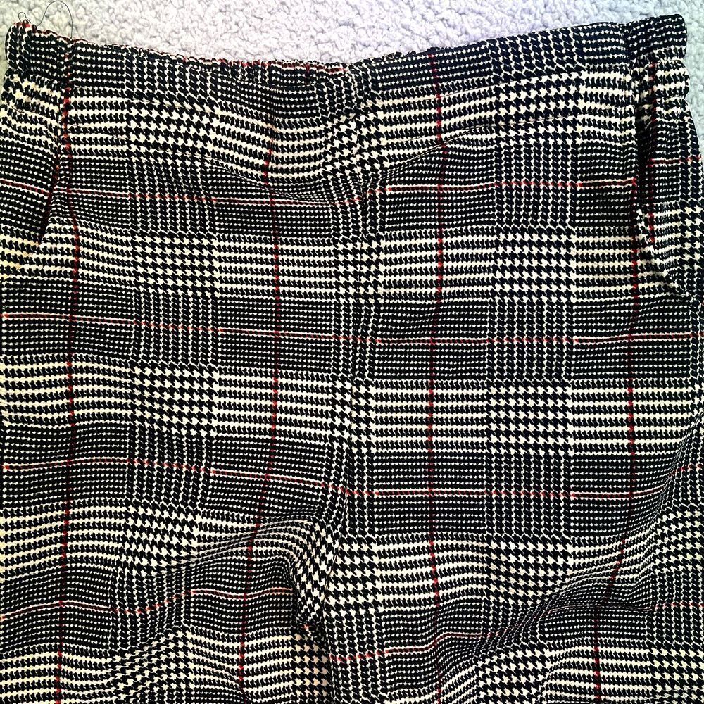 ANGIE Black Tan Pull On Elastic Waist Plaid Boho‎ Lightweight Pants Women Size S